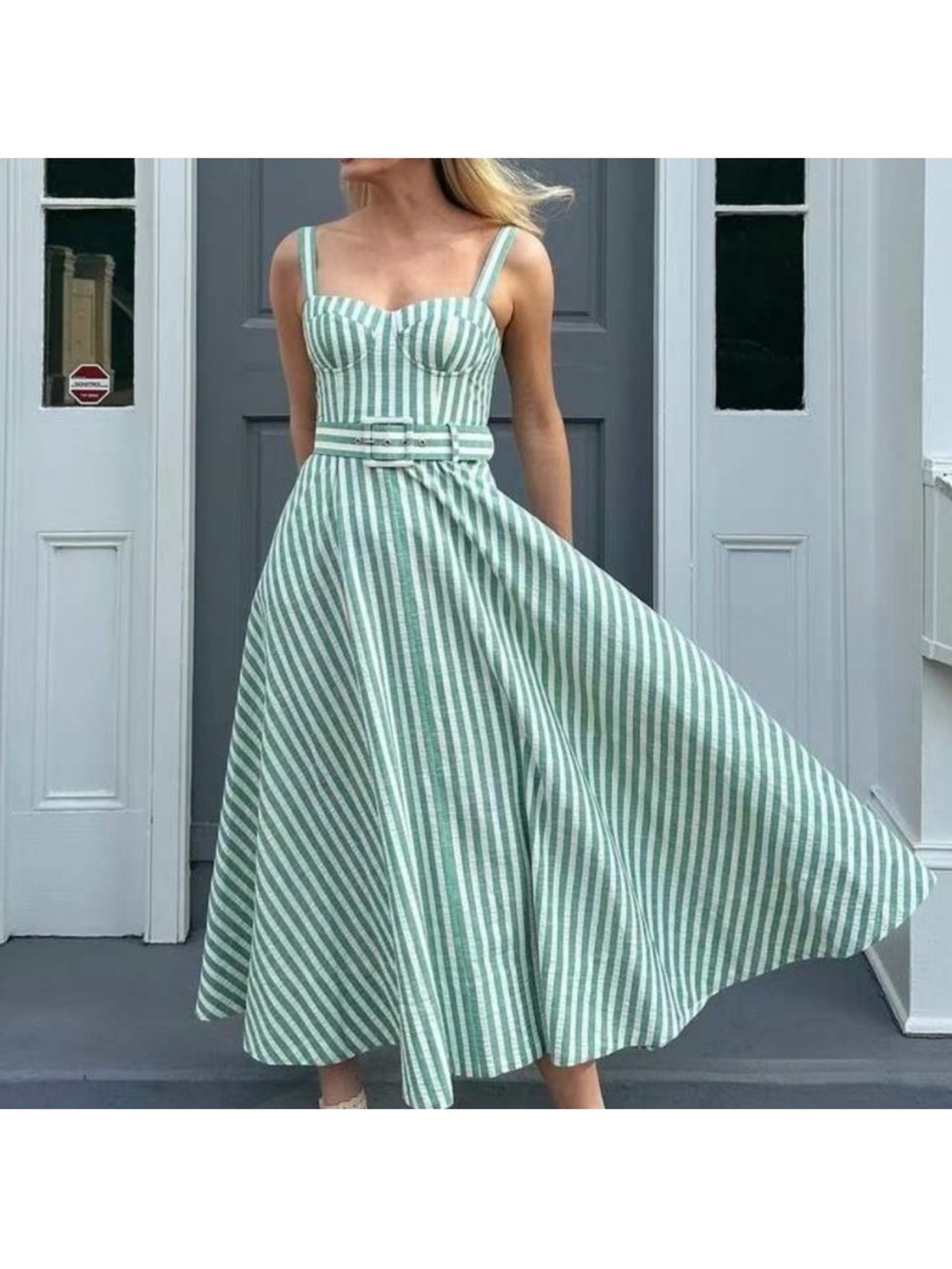 Cara Cara Calypso Midi Dress in Ivory Green - Picture 1 of 12
